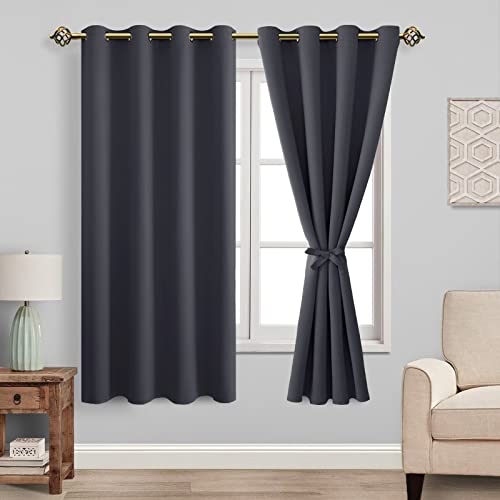 JIUZHEN Thermovorhang Dunkelgrau 2er Set 175x140cm Schlafzimmer Schutz vor Kälte und Hitze Mit Raffhalter und Ösen