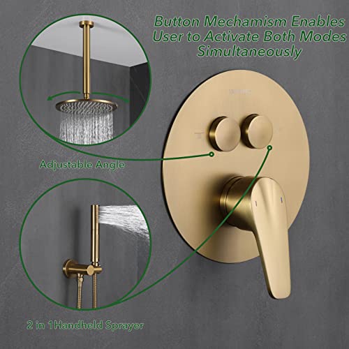VANFOXLE-Shower-Faucets-Sets-Complete-Brushed-Gold-Shower-System-Push-Button-Diverter-Ceiling-Mounted-Shower-Fixtures-with-2-in-1-Handheld10-inches-Shower-HeadRough-in-Valve-Body-and-Trim-Included VANFOXLE Shower Faucets Sets Complete Brushed Gold Shower System Push Button Diverter Ceiling Mounted Shower Fixtures with 2 in 1 Handheld10 inches Shower HeadRough in Valve Body and Trim Included