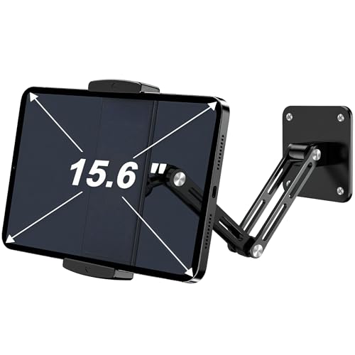 Tablet Wall Mount Holder for 4.7-15.6 inch, iPad Wall Mount Holder with Arm & Adjustable Rotating Base Compatible with iPad, Tablet Devices