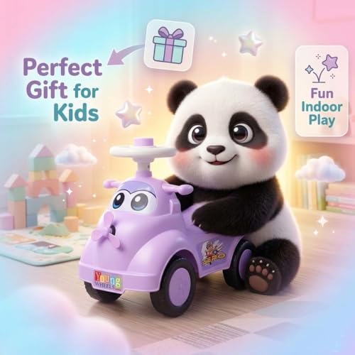 Image of Kids Ride On Purple Car for Toddlers with Steering Wheel & Backrest | Foot to Floor Baby Push Car | Indoor Outdoor | Strong Wheels & Comfortable Seat | Racing Design for Boys & Girls (1-3 Years)