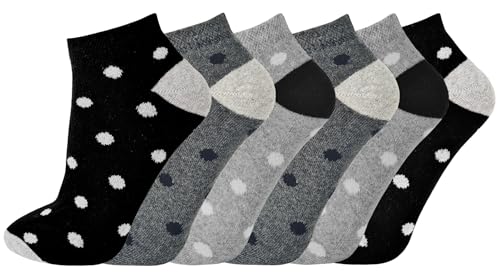 Image of Ladies Trainer Ankle Socks 6 Pairs Womens Funky Colourful Everyday Casual Athletic Sports Wear Size 4-6.5 (Grey Spots)