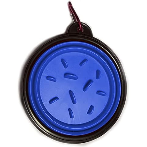 Slow Feeding Collapsible Silicone Travel Pet Bowl for Small Dogs Puppies Cats or Kittens Ideal for Camping Outdoor Walking Days Out Portable Food Water Anti Gulp Anti Bloat Feeder Dish (Blue) Cover