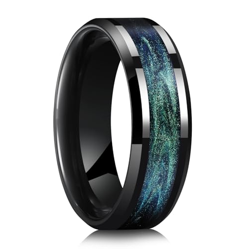 Tungsten Rings for Men,8mm Width Black,High Polished Wedding Band for Man,Personality Fashion Jewelry,Men's Galaxy Collection Ring,Mens Promise bands,7-14 Size,Gift Box