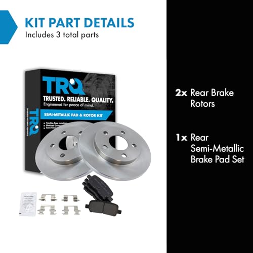 Image of TRQ Rear Brake Pad and Rotor Set Semi Metallic Solid Rotors