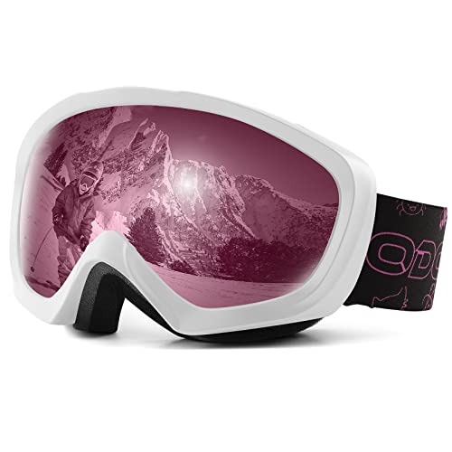 Odoland Lunettes de Ski Masque de Snowboard pour Enfants-Anti-UV400, Anti-Buée, Coupe-Vent, Lunettes de Protection avec Grande Lentille OTG Sphérique étanche