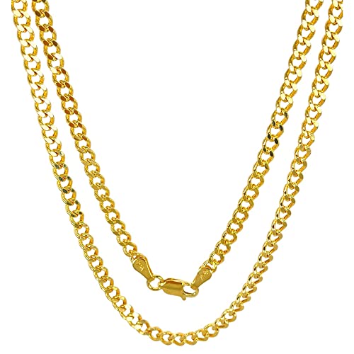 14K Real Gold Cuban Link Chain - 1.9mm 2.15mm 2.9mm 3.8mm 4.75mm Diamond Cut Concave Cuban Curb Chain Pendant Necklace For Men - Dainty Yellow Gold Necklace For Women with Lobster Clasp 16