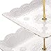 Sumerflos 3-Tier Square Porcelain Cake Stand, White Rimmed with Gold Embossed Cupcake Dessert Stand - Tiered Serving Tray for Tea Party and Show