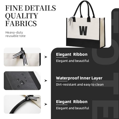 Custom Initial Canvas Tote Bag for Women Personalized Beach Bag With Your Design4