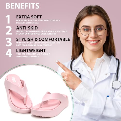 Image of DOCTOR HEALTH SUPER SOFT Women's Orthopedic Soft Platform Slippers | Ultra-Cushioned Shock Absorbing Footbed | Lightweight Anti-Skid Everyday Wear Comfort Flip Flops for All-Day Support