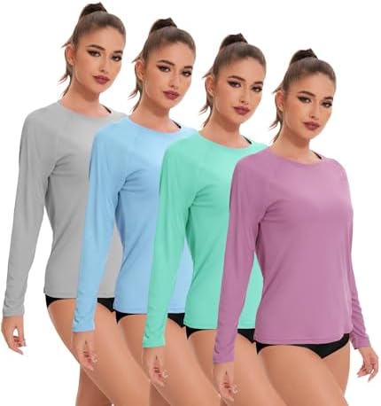 4 Pack Rash Guard for Women UPF 50+ SPF UV Sun Protection Long Sl...