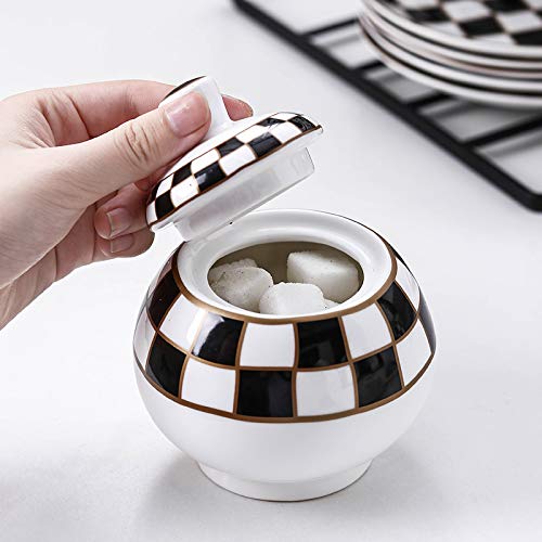 Porlien Checker Pattern 17-Piece Tea Set For 6 With Teapot, 5-Ounce Teacups And Saucers, Milk Jug & Sugar Bowl（Without Rack) #TOP4