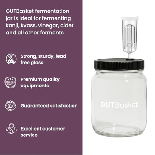 Image of Gutbasket Glass Fermentation Jar 1 Litre with Airlock Lid | Glass Fermenter for Kanji, Pickles, Kombucha, Sauerkraut and Kimchi