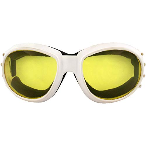 Birdz Eyewear Eagle Padded Motorcycle Skydiving Goggles 2 Pairs Vented White Frames w/Clear & Yellow Anti-Fog Lenses