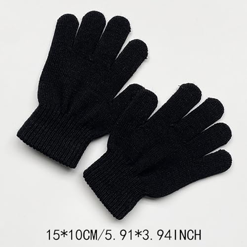 2 Pairs Winter Gloves For Kids Stretchy Warm Boys Girls Knit Gloves Full Fingers Knitted Gloves Kids Gloves (Black, 1)2