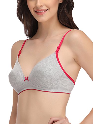 Image of Clovia Women's Cotton Rich Solid Non-Padded Demi Cup Wire Free T-Shirt Bra - Light Grey