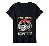 Photo Gallery donna retro pontoon boat lovers funny captain gift for men maglietta con collo a v Photo Gallery donna retro pontoon boat lovers funny captain gift for men maglietta con collo a v