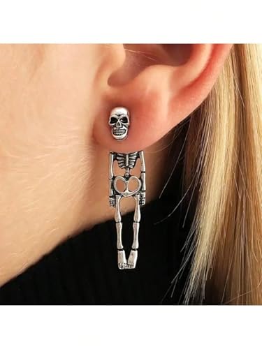 2pcs Gothic Skull Faux Human Skull Bone Drop Earrings Stud Earrings Halloween For Women Suitable For Halloween Party2