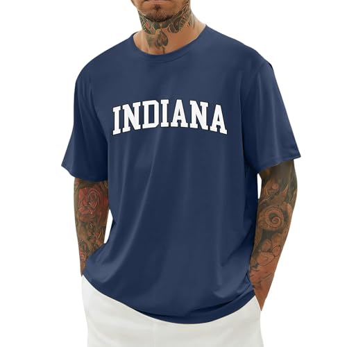 Camisetas Hombre Cuello Redondo Manga Corta Camiseta Ligera Tiempo Libre Tops Cómodas Transpirables Elásticas en Muchos Colores Hombres Camisas de Verano Básica Camiseta de Secado Rápido, marine, L