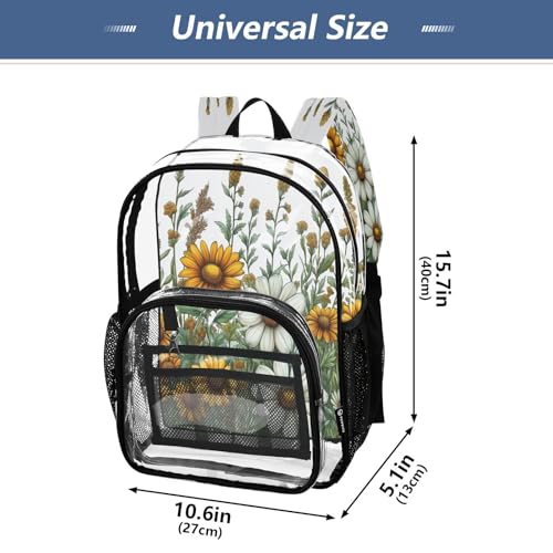 Meadow Wildflowers Clear Backpack - Stadium Approved Large 15.7-inch Waterproof Transparent Bag for Sports, Concerts, Work, Travel#4364