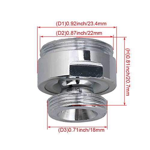 RDEXP 360 Degree Copper Sliver Faucet Tap Aerator Male Thread 18mm to 22mm Water Faucet Adaptor for Kitchen Sink Bathroom, Restaurant - Image 4
