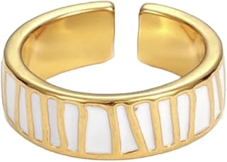 خاتم دهبي ملون ثنائي اللون من الفولاذ المقاوم للصدأ للنساء والبنات مناسب للارتداء اليومي ومناسب لهدايا الأصدقاء قابل للتعديل