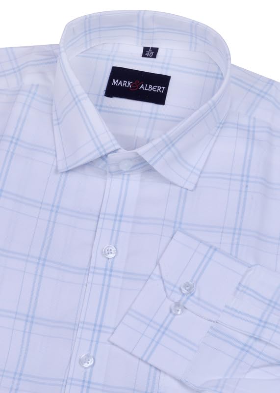Image of MARK & ALBERT 100% Cotton Full Sleeves Regular Fit Formal Shirt for Men Blue