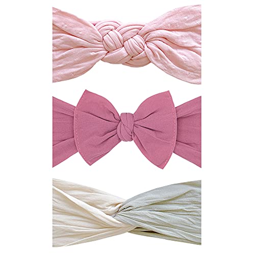 Baby Bling Bows Newborn To Toddlers Hair Bow - Three Amigas Headbands Hair Accessories Little Girls, One Size (3 Pack - 3 Pack - Mauve, Rose Quartz, Oatmeal Mushroom) #TOP1