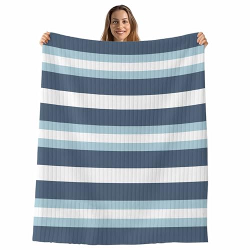 Throw Blanket for Couch,Classical Blue White Stripes Soft Flannel Bed