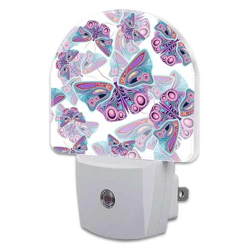 Image of Colorful Butterflies Night Light Plug into Wall,Retro Watercolor Butterfly Dusk to Dawn Night Light,0.5w Energy Saving Sleep Friendly Nightlights for Kids Boys Girls Home Decor