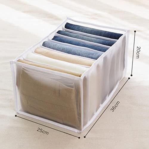 Wardrobe Clothes Organizer - 7 Grids Washable Drawer Dividers for Clothes - Pants, Jeans, T Shirt Organizer for Drawer - Folded Closet Organizers, Mesh Clothes Storage Organizer (White-2PC-Large)