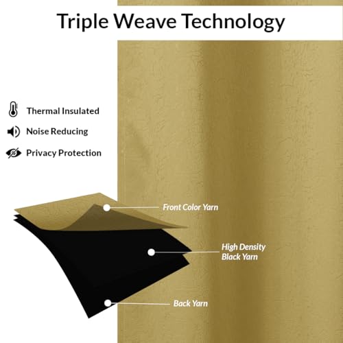 Image of HOMEMONDE 100% True Blackout Curtains 7 Feet Door - 1 Piece Curtain, Embossed Panels Light Block Thermal Insulated & Noise Reducing Room Darkening Curtains (Golden Beige, 84Inch)