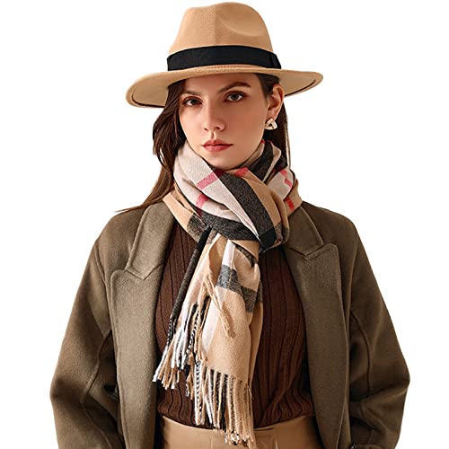 Women's Fall Winter Scarf Classic Tassel Plaid Scarf Warm Soft Chunky Large Blanket Wrap Shawl Scarves