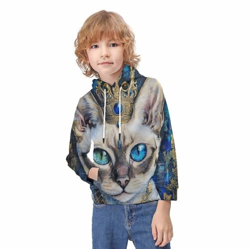 Pull imprimé 3D chat pour garçon de 11 à 13 ans avec capuche et poche