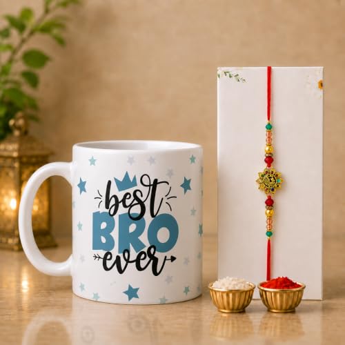 Image of EXPLEASIA Rakhi with Beautiful Ceramic Mug for borthers, Rakshbandhan special, Rakhi gifts (MugCombo-29) Rakhimug, Rakhi set, rakhigift