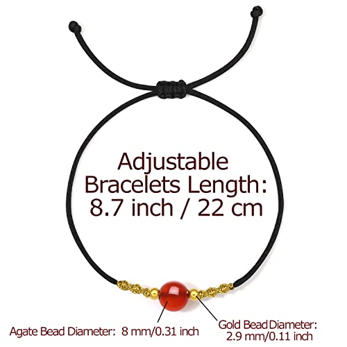 24K Solid Gold Bracelets for Women, Real Pure Gold Adjustable Friendship Gold Bead Agate Bead Bracelet Red Black Braided Bracelet for Women Men Mom Girlfriend2