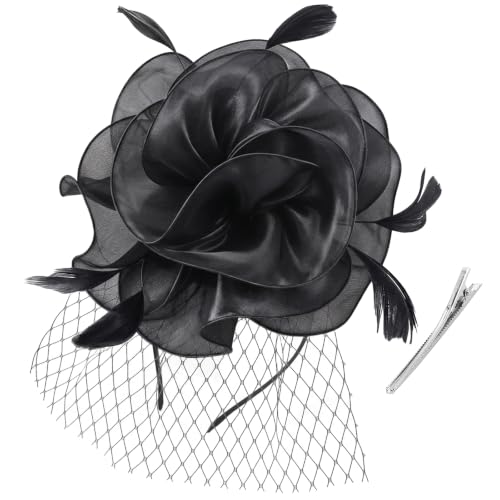 Image of DRESHOW Fascinators Hat Feather Headband Women's Fascinators Tea Party Headwear with Clip Flower Head Band for Girls & Women