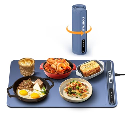 iTRUSOU食品保温トレイ 電気トレイ 食品保温プレート テーブル保温プレート 多機能食品断熱プレート フードウォーマー 折りたたみ保温トレイ ナノシリコーン素材、3温度設定、自動オフ - レストラン、パーティー、イベント、家族の夕食や日常使用 (濃い灰色)