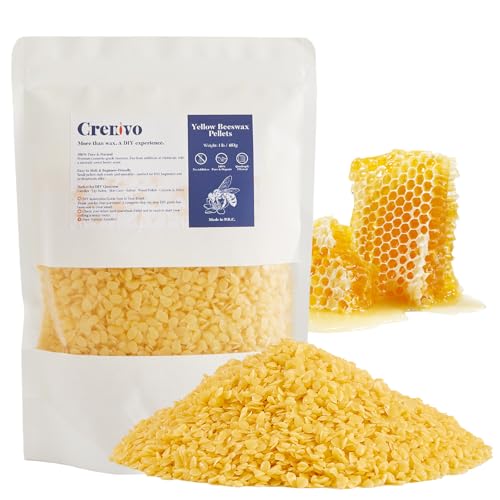 Crenovo Yellow Beeswax Pellets 1 LB 100% Pure Natural Triple Filtered Beeswax for Candle Making DIY Lip Balm and Skin Care Cosmetic Grade Beeswax for Lotion Soap Body and Hair Care DIY Creams
