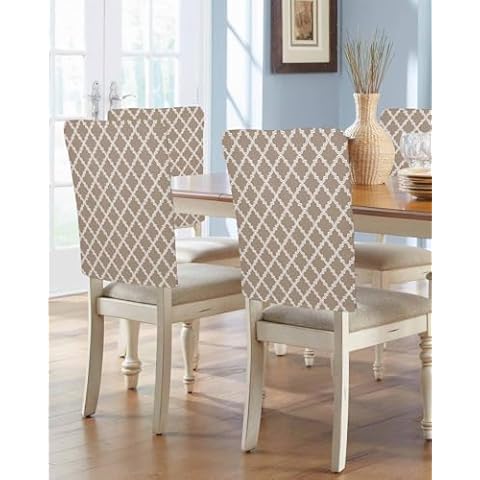 LOVE HOME DAY Chair Back Cover for Dining Room Set of 4 Beige Morrocan Plaid Geometric Art Check Kitchen Chair Protecter Slipcovers for Holiday Party,Weeding,Banquet,Events Decor Retro Lattice Cover
