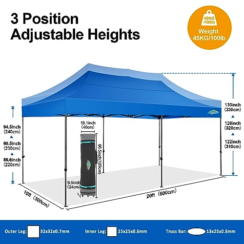 Image of COBIZI 10x20 Pop Up Canopy Tent with 6 Sidewalls,Heavy Duty Canopy,Blue