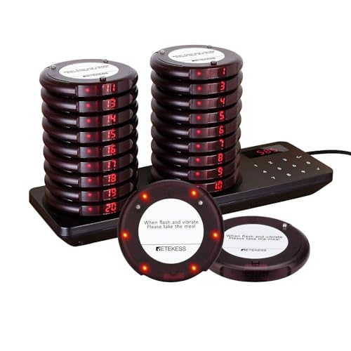Retekess TD163 Coaster Pager System, Pagers for Restaurants Long Range,31 Prompt Modes, 20 Beepers for Food Truck, Church Nursery