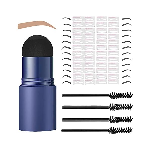 One Step Brow Stamp Shaping Kit - Professional Eyebrow Pencil Eyebrow Powder 24 Styles Eyebrow Stencil 4 Eyebrow Pen Brushes Long Lasting Waterproof Buildable Eyebrow Stamp Makeup (Light Brown)