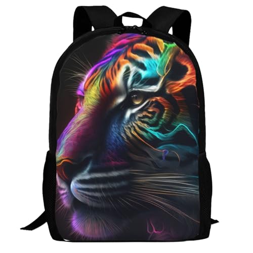 17 Inch Backpack for Colorful Tiger Lightweight Adjustable Animal Backpacks with Mesh Side Pockets for Travel Outdoor Sports