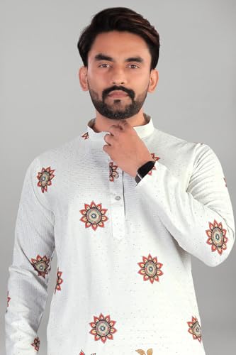 Image of Valaki Kurta Pajama Set for Men Border Printed Traditional Straight Kurta with Pyjama for Men