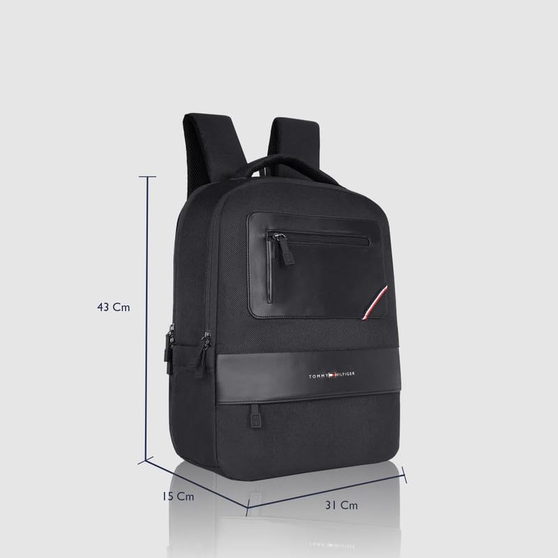 Image of Tommy Hilfiger Unisex Backpack Blackburn - Granite Grey+Black | Water-Resistant | Padded Laptop Sleeve | Trolley Holder | Stylish & Trendy Backpack For Daily Use, Office, Work & Travel | 20L Capacity