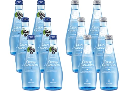 Image of Clearly Canadian Sparkling Flavored Water, 11 oz Glass Bottles - Variety of Refreshing Flavors, Premium Carbonated Beverage, Available in 12-Pack and 24-Pack Options (12 Pack, Sparkling /Blackberry)