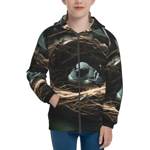 Little bird nest Print Girls Athletic Zip Up Hoodies,Sweatshirts with Pockets Long Sleeve Hooded Jackets, for 7-18 Y2