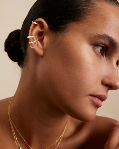 Picuzzy Gold Ear Cuffs Earrings for Women Non Piercing, 14k Gold Plated Cuff Earrings for Women Trendy Stack Stackable Hypoallergenic Dainty Cubic Zirconia Cartilage Hoop Chain Earring Jewelry Set