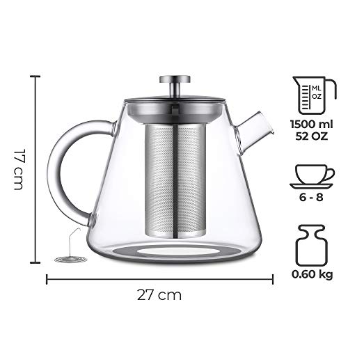 Foto von SILBERTHAL 2-in-1 Teekocher & Teekanne Glas mit Siebeinsatz aus Edelstahl - 1,5 Liter - Für alle Herdarten, auch Induktion