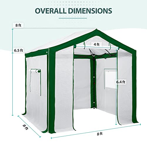 Image of EAGLE PEAK 8x8 Walk in Pop Up Greenhouse, Green /White